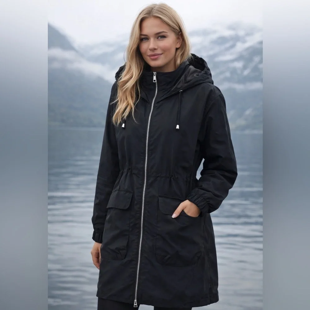 b. young Byanetta Parka 2 Jacket, Black, Hooded, EU 38, US 6